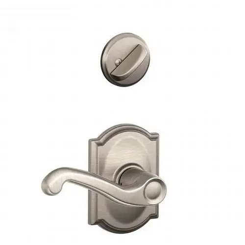 F59 Flair Inside Trim Handleset/Entrance Lever Lock with Camelot Trim, Satin Nickel