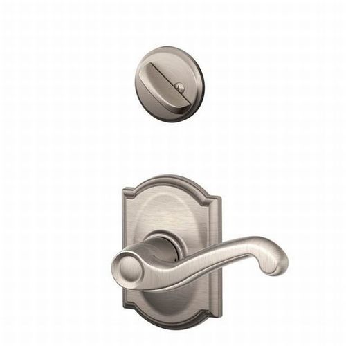 F59 Flair Inside Trim Handleset/Entrance Lever Lock with Camelot Trim, Satin Nickel