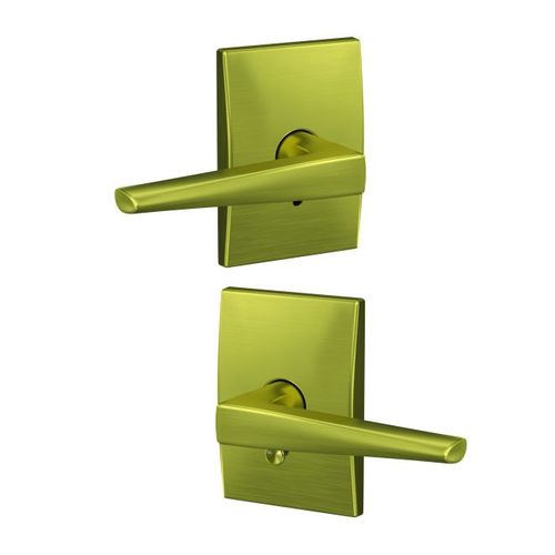 Eller Lever with Century Rose Passage and Privacy Lock with 16600 Latch and 10027 Strike Satin Brass Finish