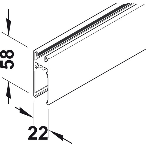 Frame Profle, Bottom 19' 8 1/4" for Slido R-Aluflex 80A, silver anodized, 6 m Length Silver colored, anodized E6/EV1