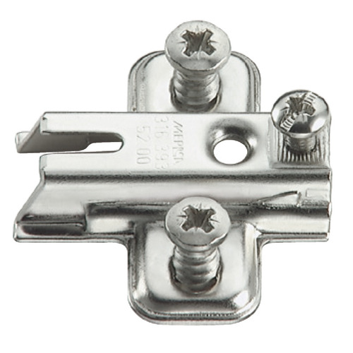 Mounting Plate, Super Compact Cruciform, One Part Plate, for Grass Slide On System Hinges Height 0 mm, Pre-mounted Euro screw fixing Nickel plated