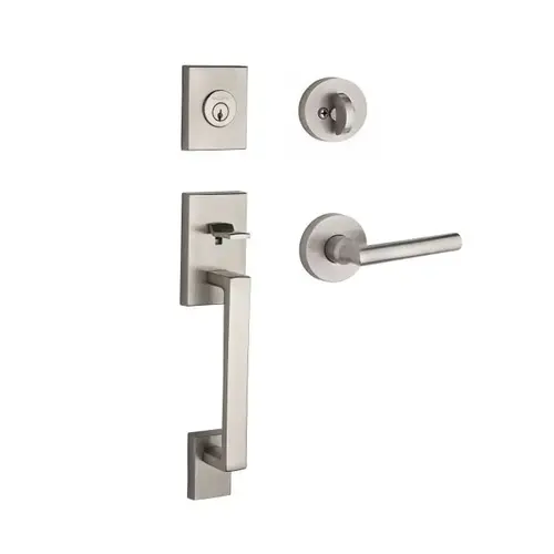 Single Cylinder La Jolla Handleset Tube Lever Contemporary Round Rose with 6AL Latch and Dual Strike Satin Nickel Finish