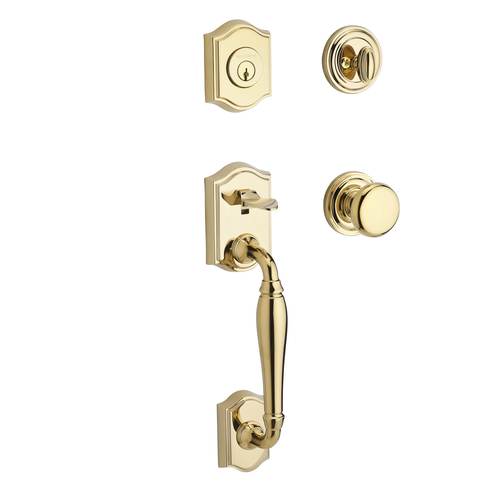 Single Cylinder Westcliff Handleset Round Knob and Traditional Round Rose with 6AL Latch and Dual Strike Lifetime Brass Finish