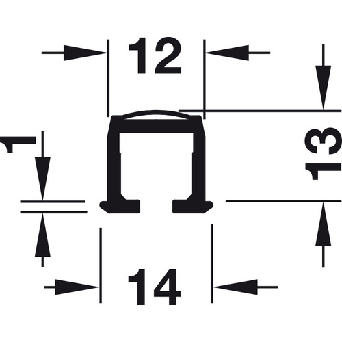 Single Running Track, Top, for clamping into groove, with swivel lugs 19 mm 12 mm x 13 mm For Hawa Clipo, aluminum, bright, length: 2,500 mm blank