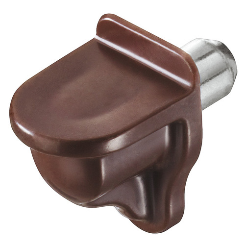 Shelf Support, For wood or glass, plastic, for plug fitting into drill hole diameter 5 mm For diameter 5 mm hole 12.6 mm depth, Brown Brown