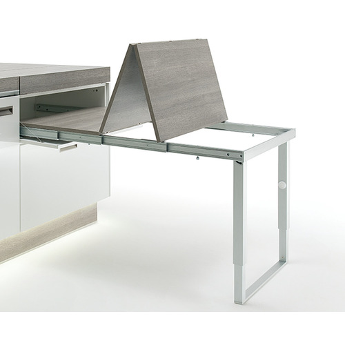 Pull-out table and folding fitting, with folding table leg 22 1/8" Internal installation width: 562 mm (22 1/8") Steel: white aluminum, Aluminum: Silver colored anodized