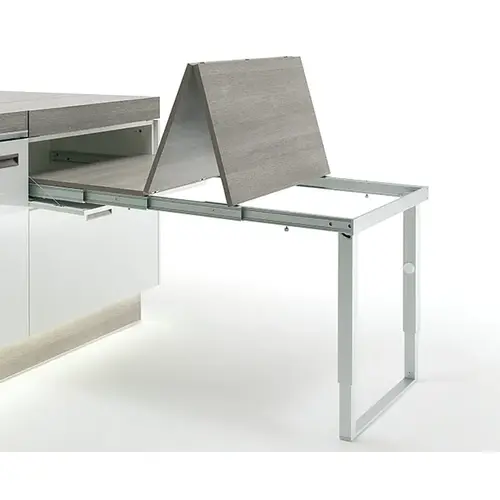 Pull-out table and folding fitting, with folding table leg 34" Internal installation width: 862 (34") Steel: white aluminum, Aluminum: Silver colored anodized