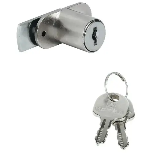 Cylinder Cam Lock, with Fixed Plate Cylinder, with Straight Locking Cam Standard Profile, 60-001-Keyed Alike, Closure Direction 90 degree , A (D, F, G), for Door Thickness max. 21 mm (53/64") Nickel plated, Matt