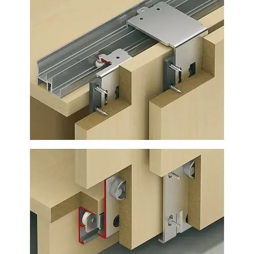 Sliding Door Hardware, Hawa Combino 35 VF, set 35 kg 3 2 For bottom running wood doors, for door heights up to 7' 2 5/8", For 3 Doors; 77 lbs weight capacity Running gear: Steel Guide: Steel Rollers: Plastic