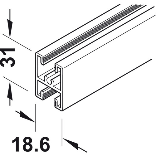 Mullion, for Slido R-Aluflex 80A 19' 8 1/4" For Hafele Slido R-Aluflex 80A, White, 6 m Length White