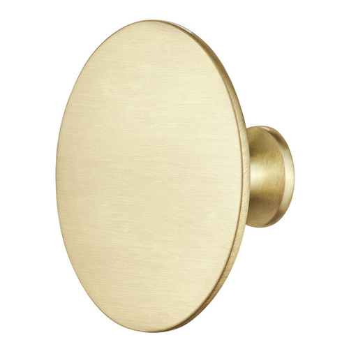 Knob, Hafele Design, Model H1960 Zinc alloy, brushed, brass plated, Height: 28 mm, Knob diameter: 60 mm brass plated, brushed