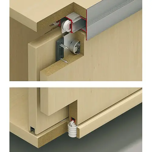 Sliding Door Hardware, Hawa Combino 35 IF, set 35 kg 2 2 For Top Hung Wood Doors, for Door Heights up to 7' 2 5/8", For 2 Doors; Up to 77 lbs Running gear: Steel Guide: Plastic Rollers: Plastic Axis: Steel