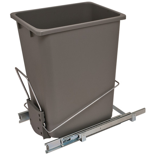 Wire Waste Bin System, Single Soft close ball bearing slides Holder: Steel Bin: Plastic, Holder: Chrome Bin: Gray