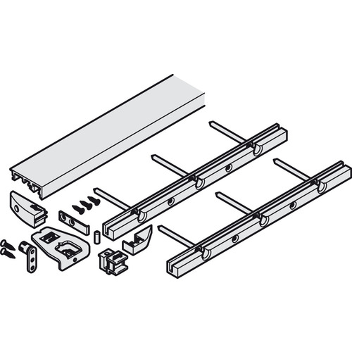 Bottom Profile with Cover Caps, Contact Slope and Drilling Jig, for Concepta 25 78 3/4" for Hawa Folding Concepta 25, length: (78 3/4") 2000 mm, clear anodized Colorless, anodized