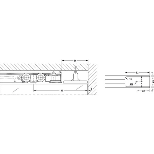 Soft Closer, For Hawa Porta, Hawa Divido 60/100 132 lbs. 10 - 60 kg Top hung system, Door weight: 10 - 60 kg (22 - 132 lbs.)