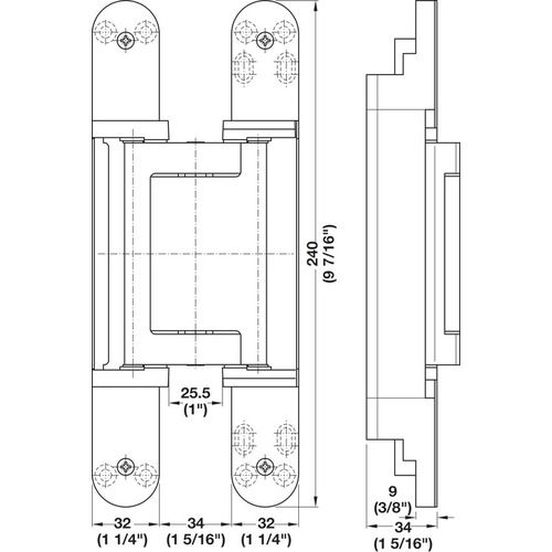 Concealed Hinge, TECTUS TE 640 3D A8 176 concealed, 3D adjustable, size 240 mm, Bronze finish dark Bronze colored, Oiled, dark