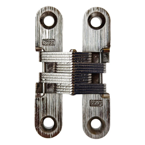 Concealed Hinge, Soss, Invisible Hinge, 180 Opening Angle 19  25 mm A Wood Thickness 19-25mm SOSS #204, Satin Chrpme Nickel plated