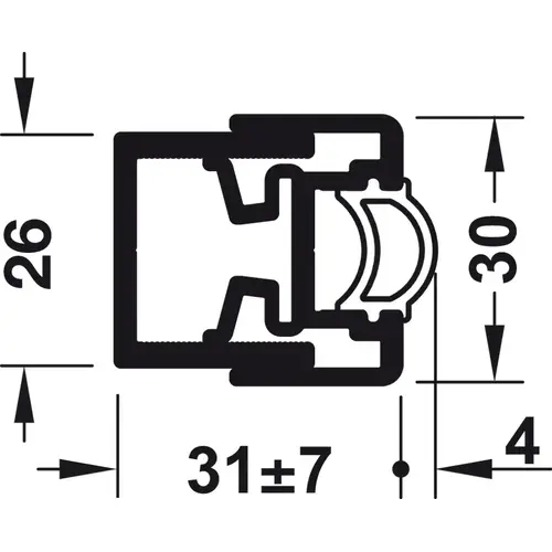 Wall compensating profile, Hawa 9' 10 1/8" for Slido R-Aluflex 80A/R-Aluflex 80W, silver, length: 3,000 mm Silver colored, anodized