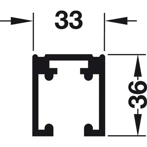 Single Upper Track, Pre-Drilled 8' 2 7/16" (1 7/16 x 1 5/16") 36 x 33 mm, silver colored anodized, length: 2,500 mm, aluminum Silver colored, anodized