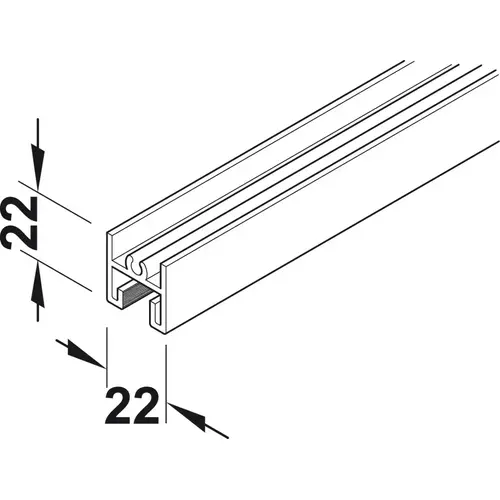 Bottom Frame Profle, Aluminum 19' 8 1/4" Hafele Slido R-Aluflex 80A, 6 m length, silver anodized Silver colored