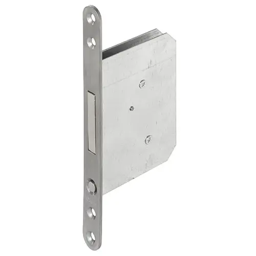 Pocket Door Pull, Spring-Loaded Stainless steel face plate grey, Face plate: Matt, Pull handle and push button: Nickel-plated polished, Lock case: Lacquered