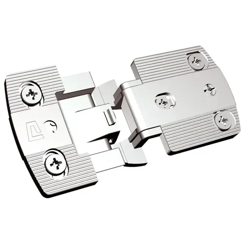 Thin Panel Institutional Hinge, Aximat 300, Grade 1, Zinc Alloy Door overlay: 7.0 mmFull overlay mounting: Side panel thickness 13 mmHalf overlay mounting: Side pan Zinc alloy, 3D adjustable, for laminated (HPL) doors, 1/2" overlay Nickel plated