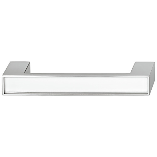 Furniture Handle, White & Polished Chrome, Glass & Zinc 128 mm CTC White, Chrome plated, polished