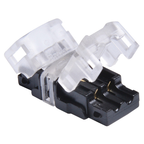 Cable to LED Connection Clip, for 8mm plastic, black and clear, 24.45 mm x 12.75 mm x 7.8 mm, 10 per pack Black and clear