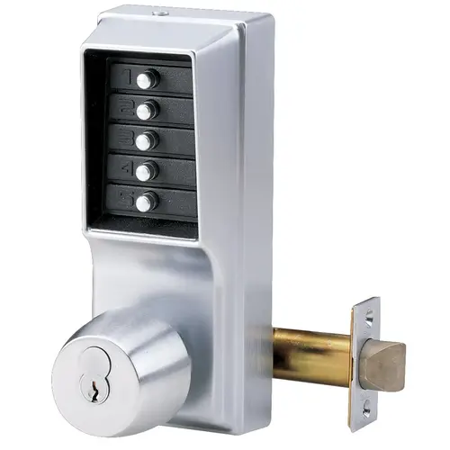 Mechanical Pushbutton Knob Lock Combination with Key Override, 2-3/4" Backset and Schlage Prep Satin Chrome Finish