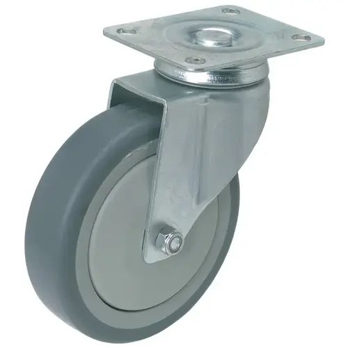 Swiveling Caster, Plate Mount, without Brake 5" 6 3/4" 198 lbs 125 mm Wheel diameter 125 mm Outer wheel: Gray Inner wheel: Light gray, Support Plate: Zinc