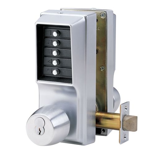 Back to Back Mechanical Pushbutton Lock, Cylindrical with Knobs, Entry Egress with 2-3/4" Backset Satin Chrome Finish