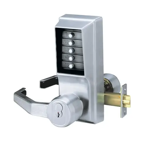 Left Hand Mechanical Pushbutton Exit Trim Lever Lock, Combination Only Satin Chrome Finish