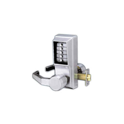 Right Hand Mechanical Pushbutton Lever Lock Combination and Passage with 2-3/4" Backset Satin Chrome Finish