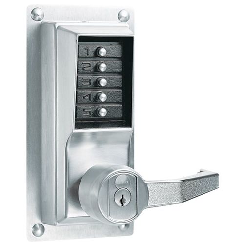 Right Hand Mechanical Pushbutton Exit Trim Lever Lock with Key Override, Schlage Prep Satin Chrome Finish