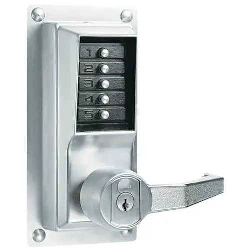 Left Hand Mechanical Pushbutton Exit Trim Lever Lock with Key Override, Schlage Prep Satin Chrome Finish