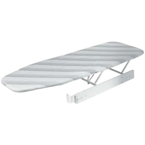 Hafele Ironfix Ironing Board, Built-In For drawer installation, cover: Gray stripes Ironing Board: White (RAL 9016); Cover: White with gray stripes