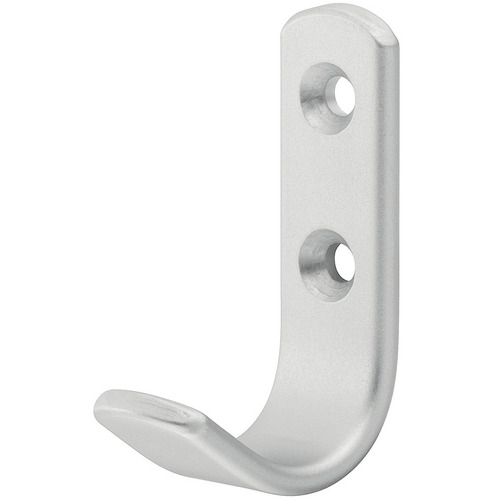 Coat Hook, Matt Silver Anodized Aluminum 35 mm 60 mm 60 x 18 mm (H x W), Silver colored anodized Silver colored, anodized