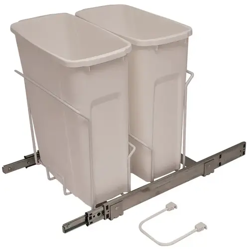 Waste Bin Pull-Out, KV Bottom Mount, Double, Ball Bearing Slide with Overtravel and Soft-Close 20 1/8" 17 5/16" SCB15-2-20WH 14 3/8" White, 2 x 20 qt. Steel Bins: Plastic, White