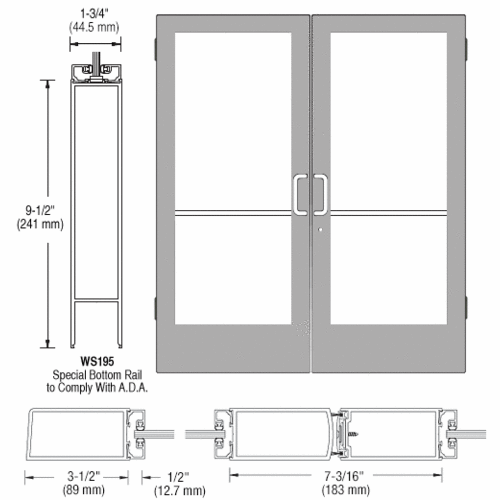 IG500 Series Class I Clear Anodized Custom Pair StormFront Butt Hinged Entrance Doors for Surface Mount Door Closers