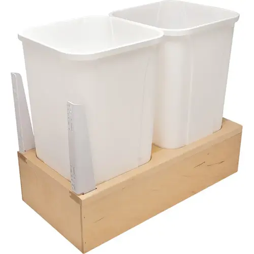 Waste Bin Pull-Out, KV Wood Frame, Bottom Mount, Double 47 l / 47 l 100 qt. 570 mm 592 mm 429 mm Min. 9 7/16" KV No. WUSC18-2-50WH 16 7/8" 2 x 50 qt. Bin: White