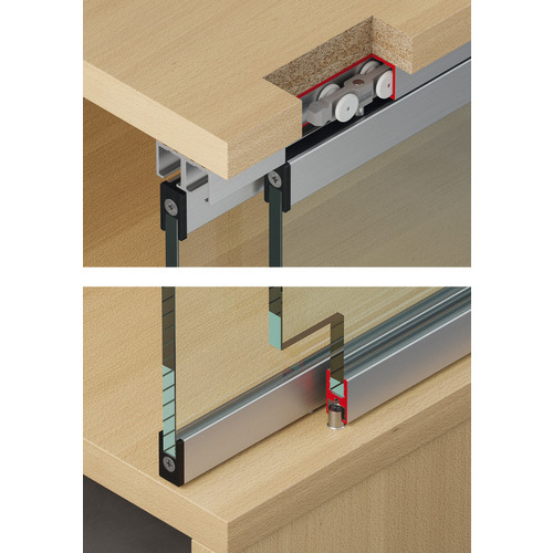 Sliding Door Hardware, Slido F-Line21 20D, Set For 1 door; With soft and self closing and opening mechanism, 20 kg (44 lbs) Infront, for 1 door, with soft and self closing mechanism on both sides, 20 kg