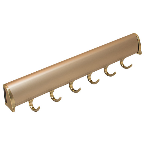 Hafele 807.67.913 Belt Rack, TAG Synergy Elite Collection, 6 Hook, 13 7/8" With full extension slide, Matt gold Matt gold