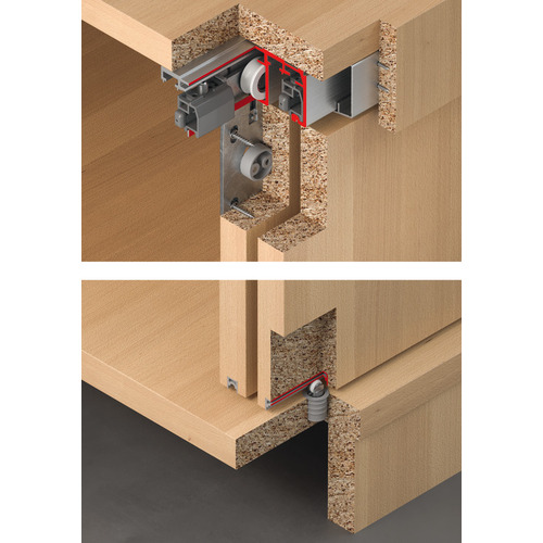 Sliding Door Hardware, Hawa Combino 65 H IF, Set Max. 53 1/8" For top running wooden doors, for door weights up to 65 kg, for door heights up to 2600 mm, Infront, for 3 doors