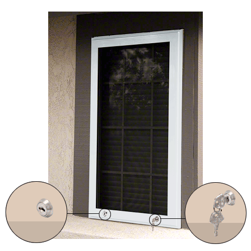 White Security Keyed Locking Top Hung Window Screen