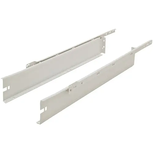 Metal Box Drawer System, 4 1/2" Height, 3/4 Extension, Self-Closing 22" 22" Length White RAL 9010, White epoxy-Coated