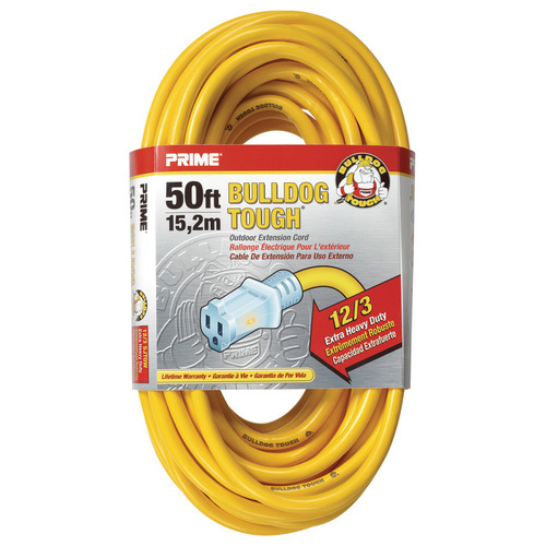 Extension Cord, Heavy Duty with Primelight Indicator Light 600" 12/3 gauge, 50 ft Yellow