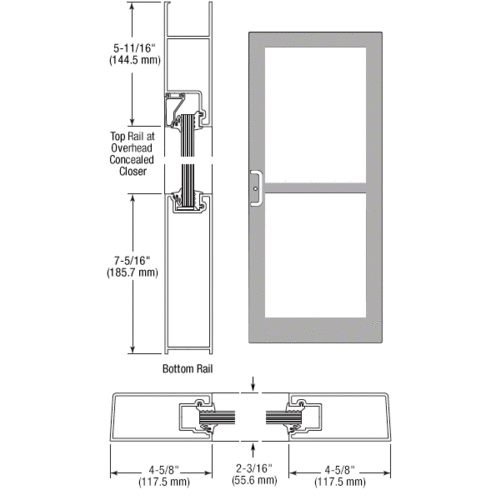 CRL-U.S. Aluminum SZ41411 Clear Anodized Class 1 IG500 Series Custom Single StormFront Butt Hinged Entrance for Panic and Overhead Concealed Closer