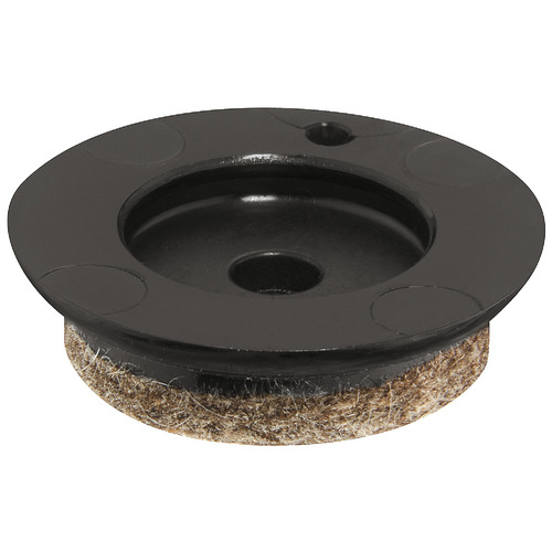 QuickClick Slim Glide, Round, for push fitting, diameter 25 mm 1" extremely flat, for different floors, Dim. D: diameter 25 mm, installation height H: 6 mm, black Natural, Felt: gray