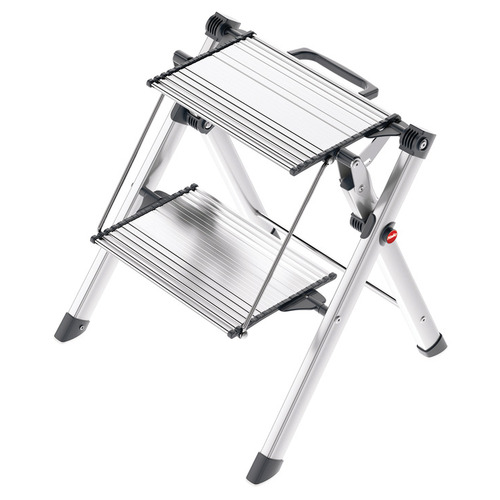 Step Stool, Mini Comfort, Folding Silver/black Black, Silver and black