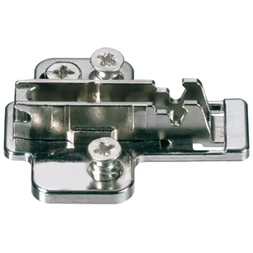 Mounting Plate, Cruciform Cam Adjusting, Pre-Mounted Euro Screw Fixing, for Grass Click On System Hinges, Nexis Height 0 mm; Model 318.493.71.0015 Nickel plated